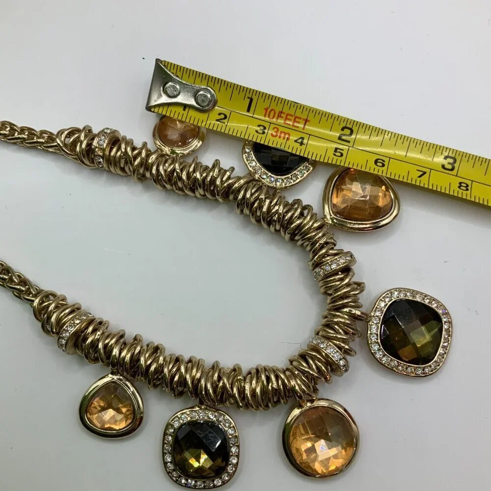 Dana Buchman Faux Quartz Gemstones Rhinestone Gold Tone Necklace